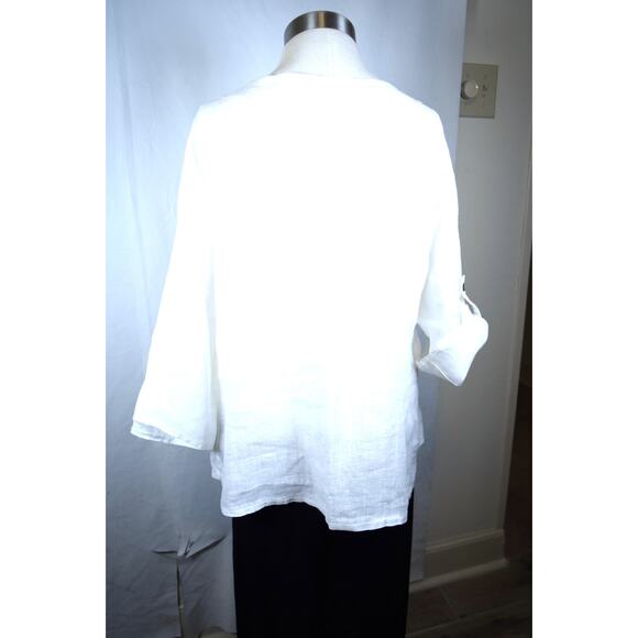 White 100% Linen Oversized Jacket Button up Roll-up Sleeves Made in Italy Sz M - Picture 7 of 13